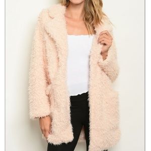Sz M Blush Open Front Teddy Bear Coat